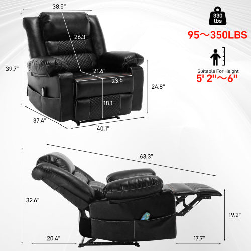 Dimakai Black Faux leather Upholstered Powered Reclining Massage chair with Lift Assistance