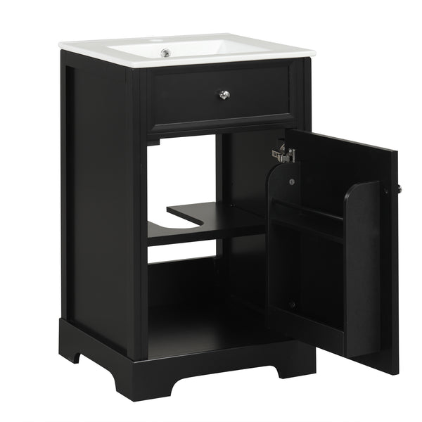 20" Bathroom Vanity with Sink, Bathroom Cabinet with Soft Closing Door, Storage Rack and Adjustable Shelve, Black