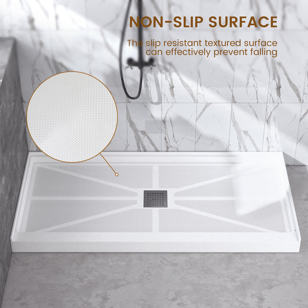 48 in. x 36 in / 60 in x 30 in Composite Alcove Shower Pan Base with Stainless Steel Cover and Center Drain in White