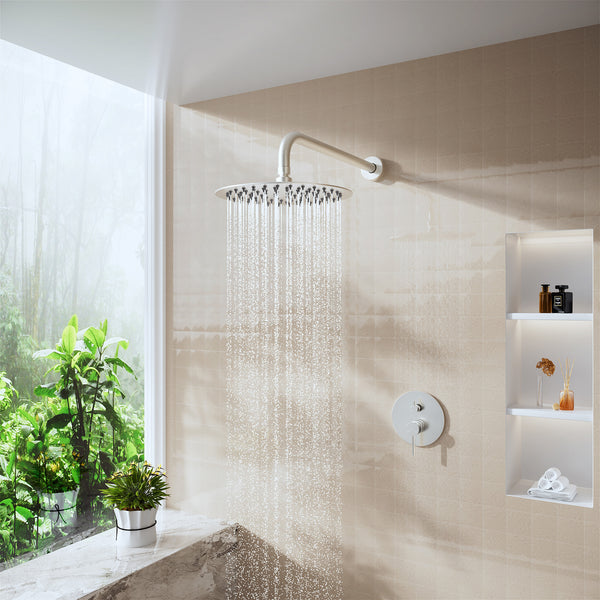 15.7 in. Stainless Steel Round Wall Mounted Mount Shower Arm with Flange in Brushed Nickel