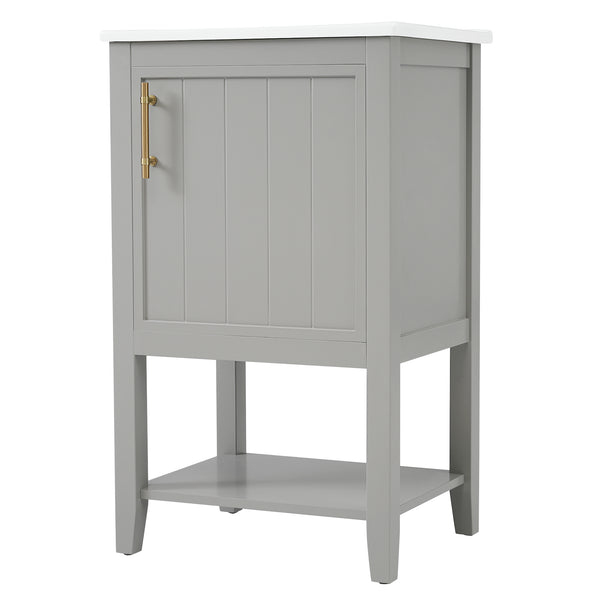 20" Bathroom Vanity with Sink, Bathroom Cabinet with Soft Closing Door, Storage Rack and Open Shelf, Grey/White