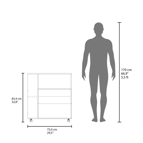 Dimakai White MDF Base with MDF Laminate Top Rolling Kitchen Island