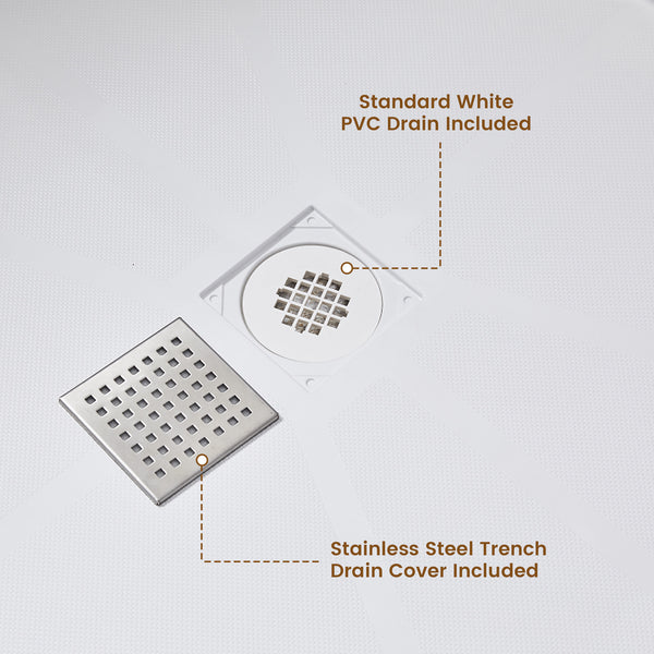 48 in. x 36 in / 60 in x 30 in Composite Alcove Shower Pan Base with Stainless Steel Cover and Center Drain in White