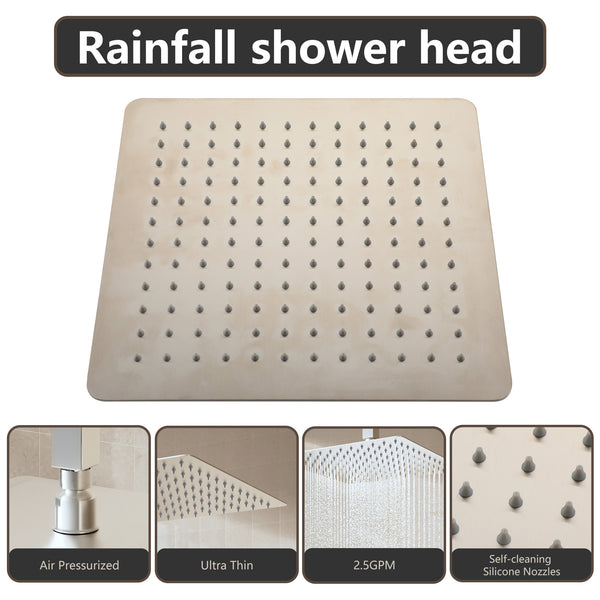 1-Spray Pattern with 2.5 GPM 12 in. Wall Mount Rain Square Fixed Shower Head in Brushed Nickel