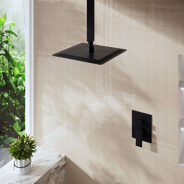 1-Spray Pattern with 2.5 GPM 10 in. Wall Mount Rain Square Fixed Shower Head in Matte Black