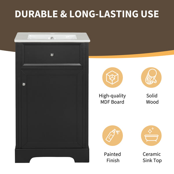 20" Bathroom Vanity with Sink, Bathroom Cabinet with Soft Closing Door, Storage Rack and Adjustable Shelve, Black