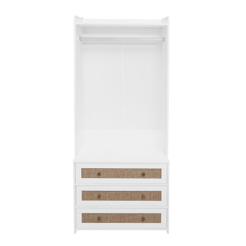 Wardrobe with 3 Drawers High Wardrobe Armoire With Rattan