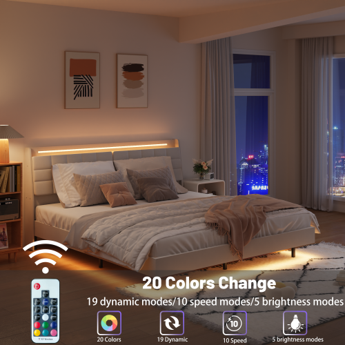 Dimakai Beige King Metal Bed frame Bed