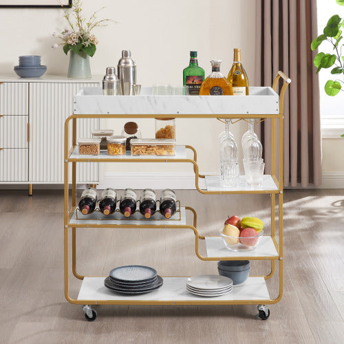 Dimakai White MDF Base with MDF Laminate Top Rolling Kitchen Cart