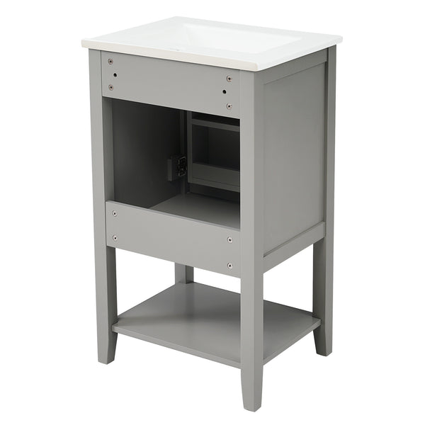 20" Bathroom Vanity with Sink, Bathroom Cabinet with Soft Closing Door, Storage Rack and Open Shelf, Grey/White