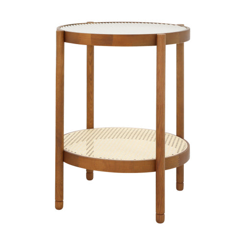 Dimakai 19.7 x 23.6 Inch Brown Glass Round Modern End Table with Storage