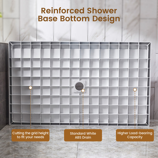 48 in. x 36 in / 60 in x 30 in Composite Alcove Shower Pan Base with Stainless Steel Cover and Center Drain in White