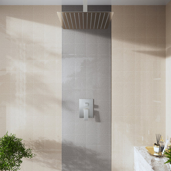 1-Spray Pattern with 2.5 GPM 12 in. Wall Mount Rain Square Fixed Shower Head in Brushed Nickel