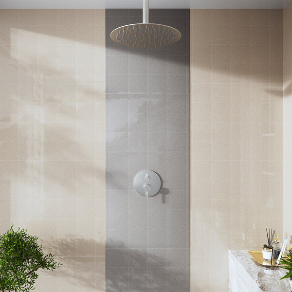 7.9 in. Stainless Steel Round Ceiling Mount Shower Arm with Flange in Brushed Nickel