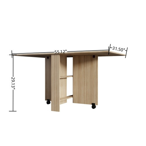 Dining Table Brown Contemporary Extending Self-storing leaf MDF Adjustable Table