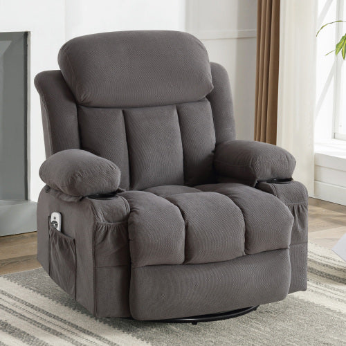 Dimakai Gray Velvet Upholstered Swivel Massage chair