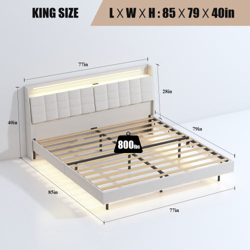 Dimakai Beige King Metal Bed frame Bed