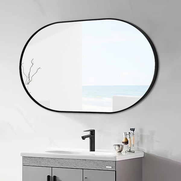 18 in. W x 36 in. H Oval Stainless Steel Framed Wall Bathroom Vanity Mirror in Matte Black/Brushed Gold
