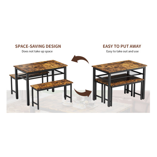 Dining Table Brown Modern MDF Adjustable Table, with Black Finish and Metal