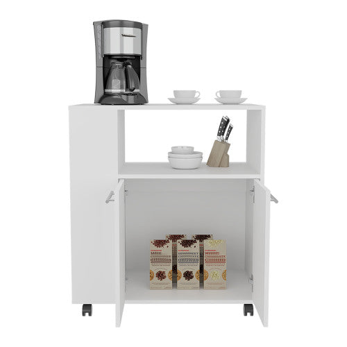 Dimakai White MDF Base with MDF Laminate Top Rolling Kitchen Island