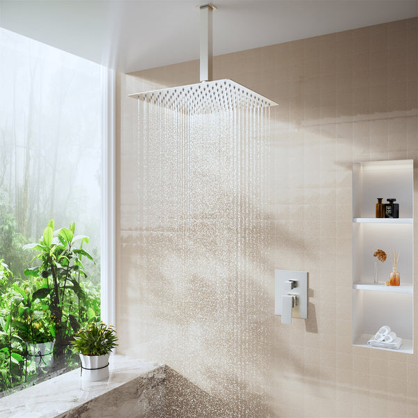 1-Spray Pattern with 2.5 GPM 12 in. Wall Mount Rain Square Fixed Shower Head in Brushed Nickel