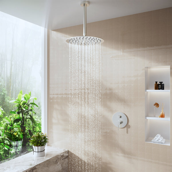 7.9 in. Stainless Steel Round Ceiling Mount Shower Arm with Flange in Brushed Nickel