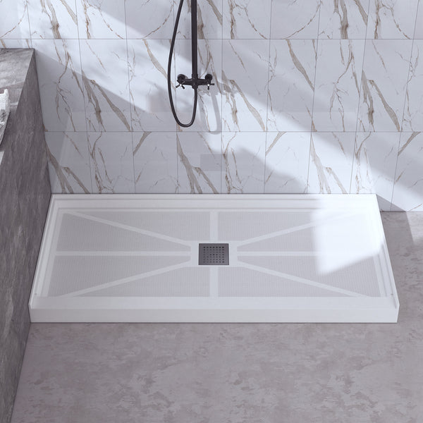 48 in. x 36 in / 60 in x 30 in Composite Alcove Shower Pan Base with Stainless Steel Cover and Center Drain in White