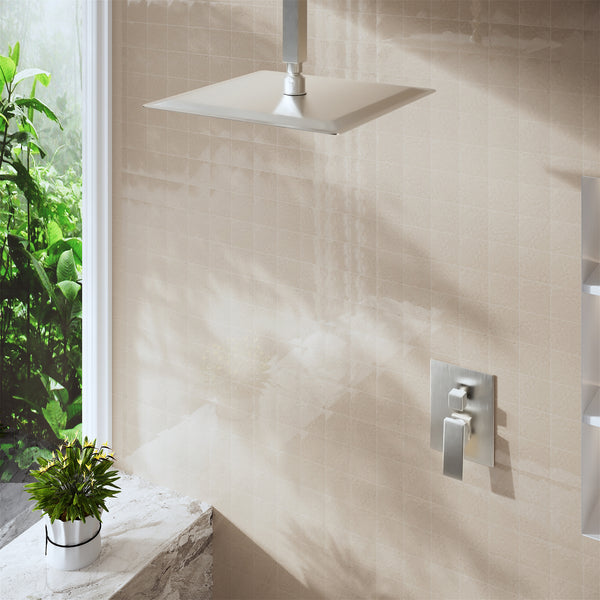 1-Spray Pattern with 2.5 GPM 12 in. Wall Mount Rain Square Fixed Shower Head in Brushed Nickel