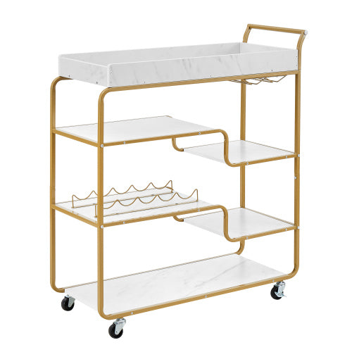 Dimakai White MDF Base with MDF Laminate Top Rolling Kitchen Cart