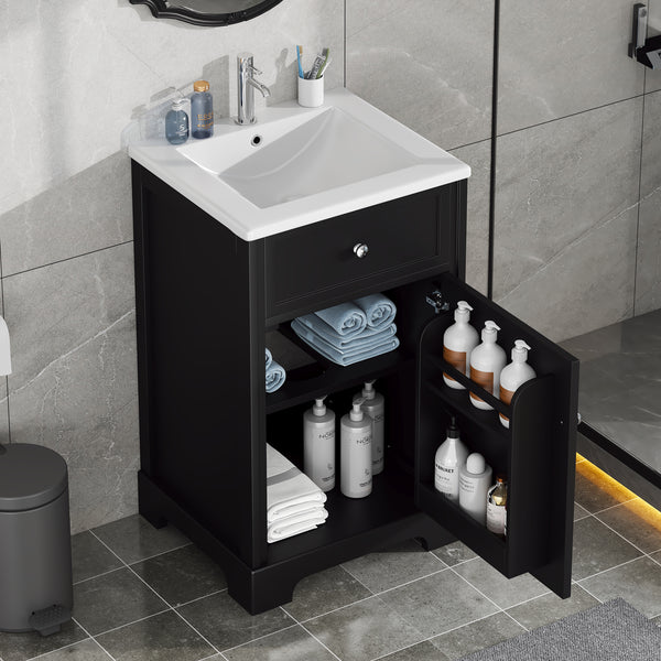 20" Bathroom Vanity with Sink, Bathroom Cabinet with Soft Closing Door, Storage Rack and Adjustable Shelve, Black