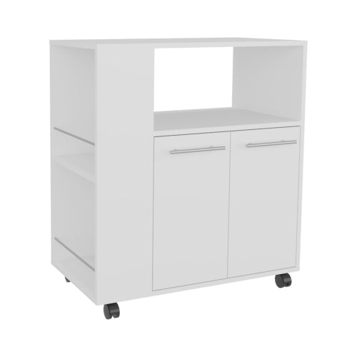 Dimakai White MDF Base with MDF Laminate Top Rolling Kitchen Island