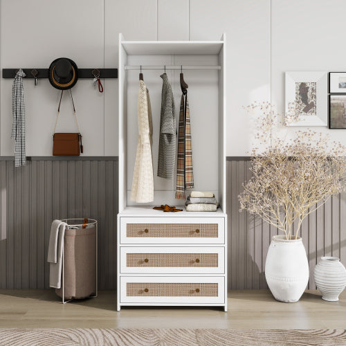 Wardrobe with 3 Drawers High Wardrobe Armoire With Rattan