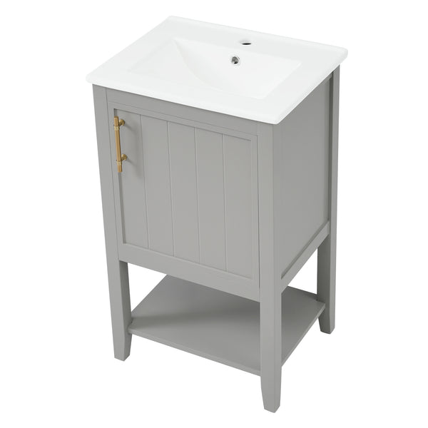 20" Bathroom Vanity with Sink, Bathroom Cabinet with Soft Closing Door, Storage Rack and Open Shelf, Grey/White