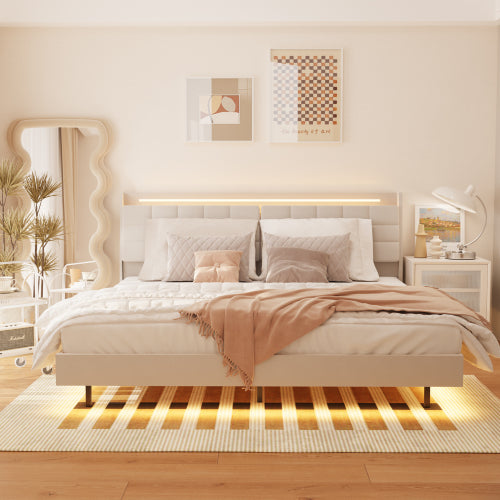 Dimakai Beige King Metal Bed frame Bed