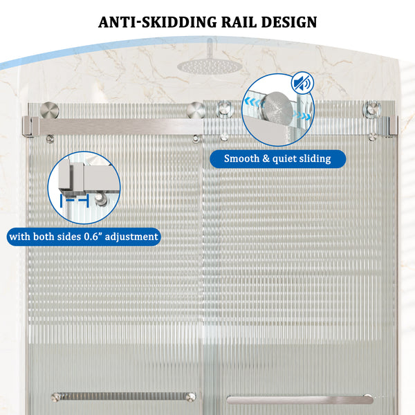 48 in. W x 76 in. H Double Sliding Frameless Shower Door in Brushed Nickel with Clear Tempered Ribbed Glass Easy-Clean