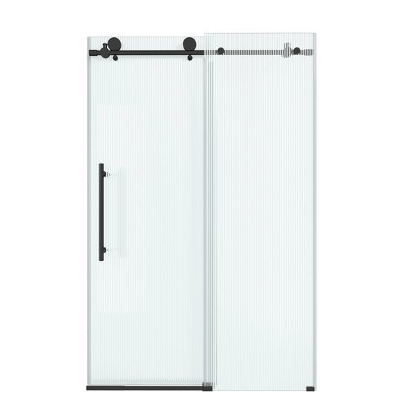 48 in. W x 76 in. H Frameless Sliding Shower Door in Matte Black/Brushed Nickel with Fluted Tempered Glass, Rust-Resistant Hardware