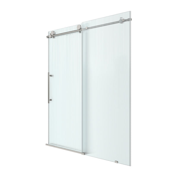 48 in. W x 76 in. H Frameless Sliding Shower Door in Matte Black/Brushed Nickel with Fluted Tempered Glass, Rust-Resistant Hardware