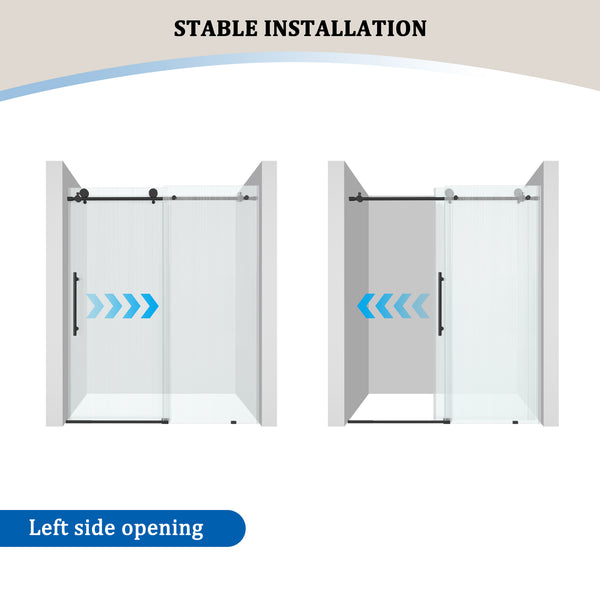 60 in. W x 76 in. H Frameless Sliding Shower Door in Matte Black with 10mm Fluted Tempered Glass, Left Opening