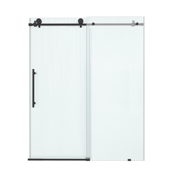 60 in. W x 76 in. H Frameless Sliding Shower Door in Matte Black with 10mm Fluted Tempered Glass, Left Opening