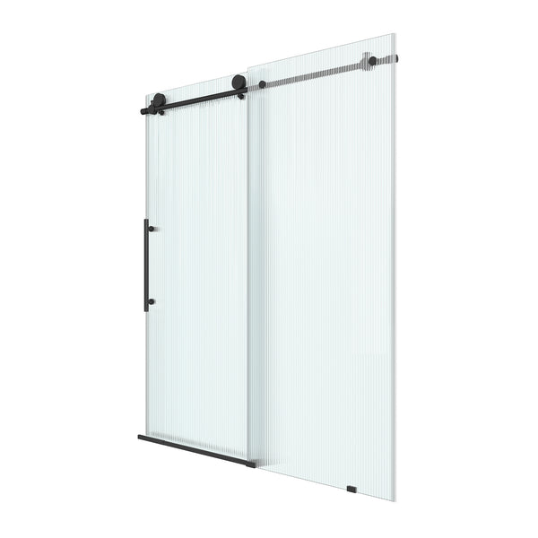 60 in. W x 76 in. H Frameless Sliding Shower Door in Matte Black with 10mm Fluted Tempered Glass, Left Opening
