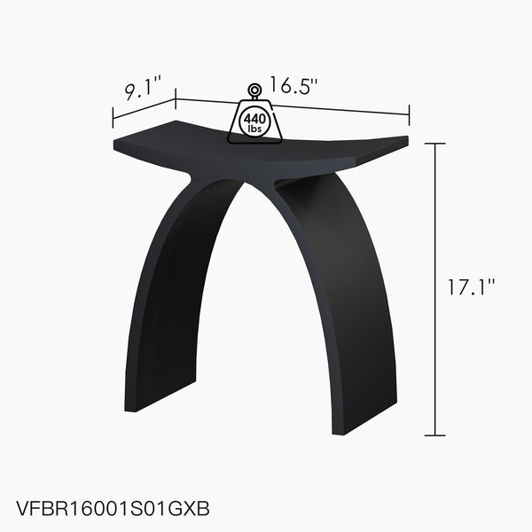 Modern Arched Solid Surface Bathroom Shower Bench in Matte Black