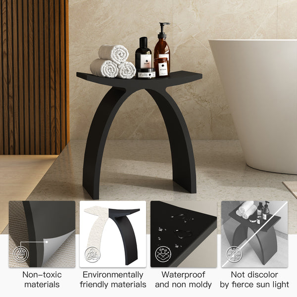 Modern Arched Solid Surface Bathroom Shower Bench in Matte Black