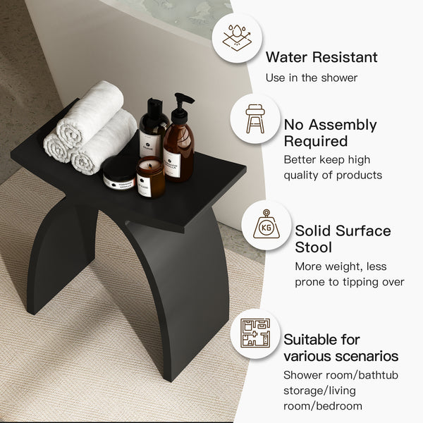 Modern Arched Solid Surface Bathroom Shower Bench in Matte Black