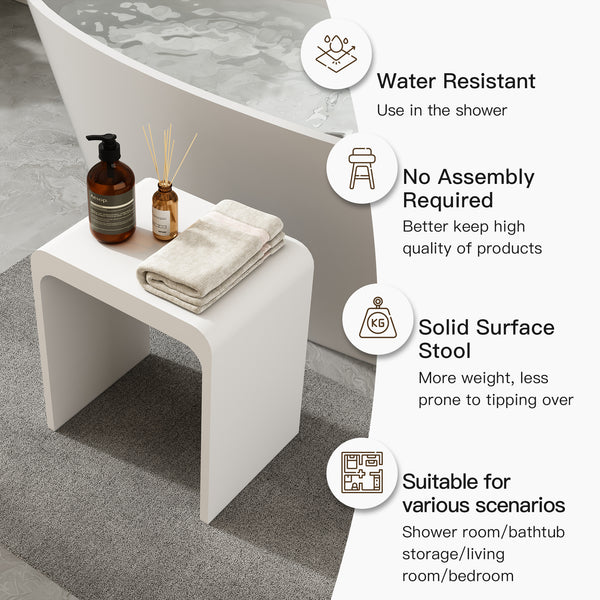 Solid Surface Bathroom Shower Stool with 1.77" Thickened Seat