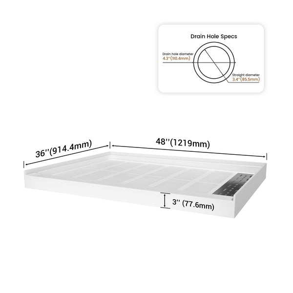 48 in. L x 36 in. /60 in. L x 32 in. W Alcove Shower Pan Base with Right Drain