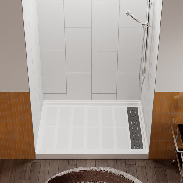 48 in. L x 36 in. /60 in. L x 32 in. W Alcove Shower Pan Base with Right Drain
