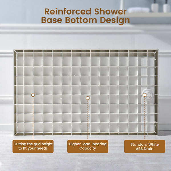 48 in. L x 36 in. /60 in. L x 32 in. W Alcove Shower Pan Base with Right Drain