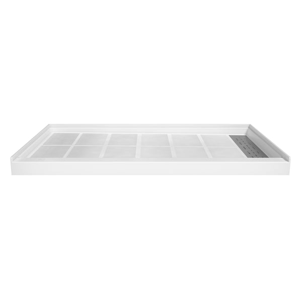 48 in. L x 36 in. /60 in. L x 32 in. W Alcove Shower Pan Base with Right Drain