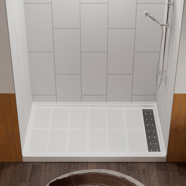 48 in. L x 36 in. /60 in. L x 32 in. W Alcove Shower Pan Base with Right Drain