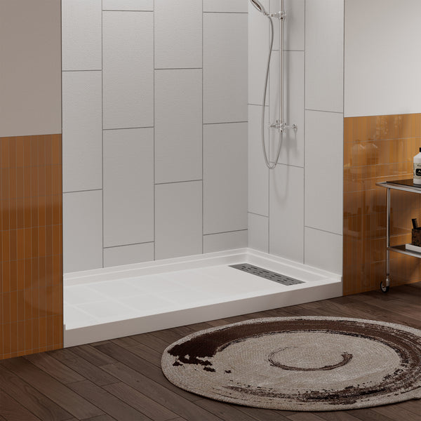 48 in. L x 36 in. /60 in. L x 32 in. W Alcove Shower Pan Base with Right Drain